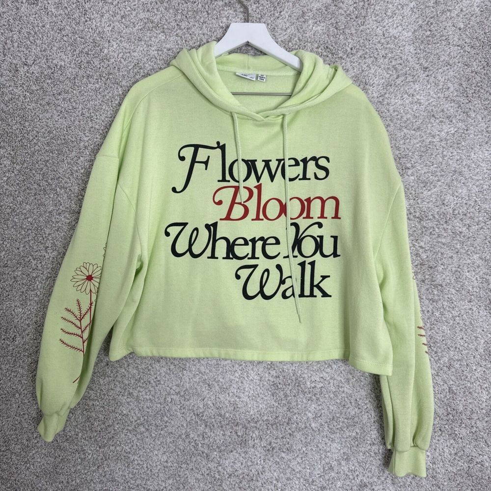 Public Library Flowers Bloom Where You Walk Cropped Hoodie‎ Sweatshirt Green S/M